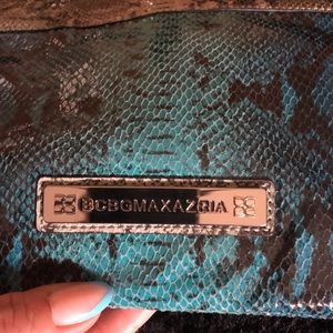 BCBG clutch with silver thick chain